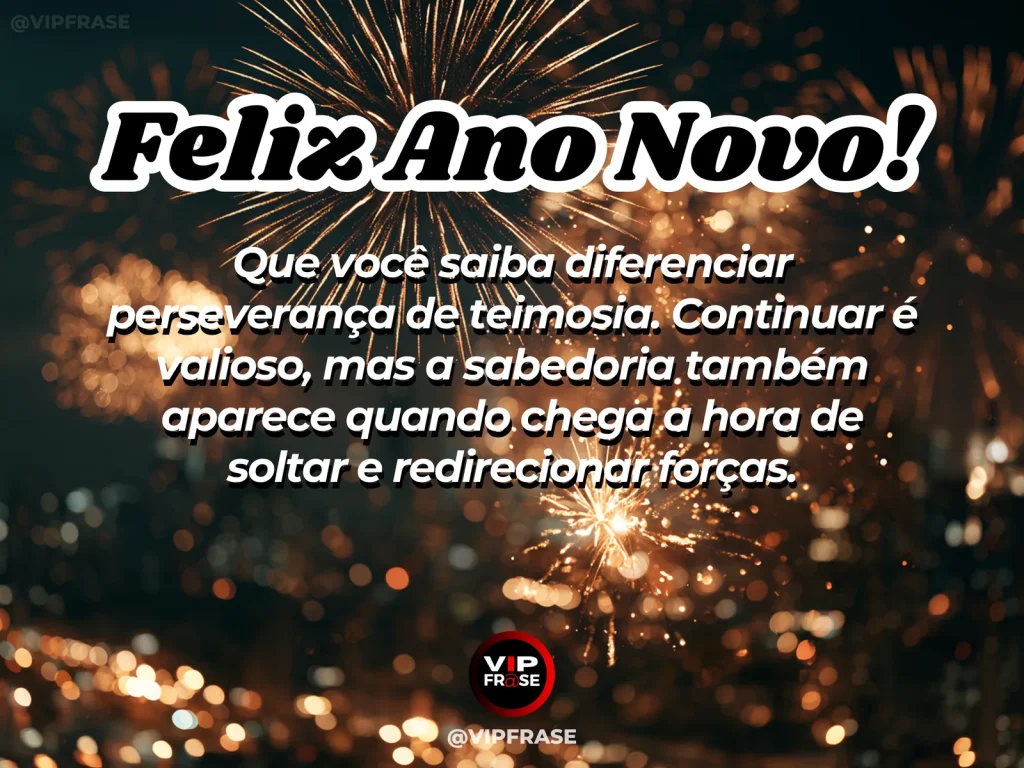 Mensagem de Ano Novo sobre perseverança com sabedoria, com rio contornando pedras.