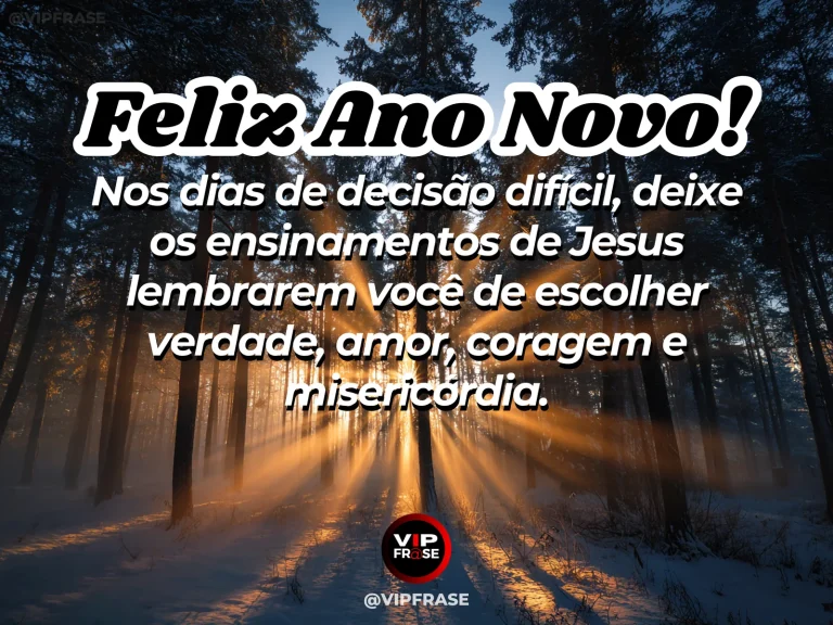 Frase de Ano Novo sobre jesus, em cena serena com caminho iluminado ao amanhecer, com atmosfera de direção espiritual.