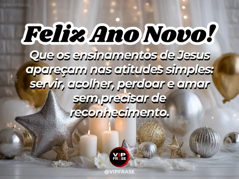 Frase de Ano Novo sobre servir como Jesus ensinou, com cesta de cuidado.