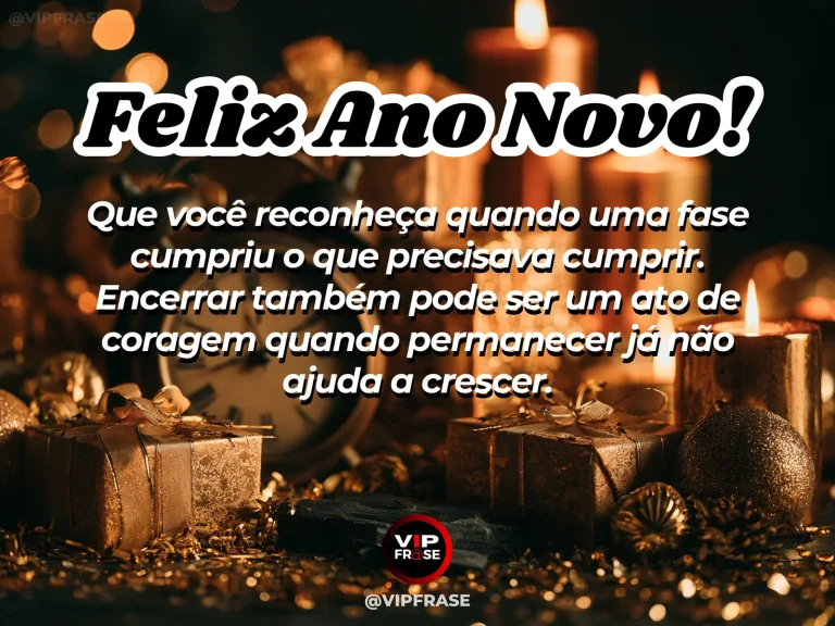 Mensagem de Ano Novo sobre encerrar ciclos, com uma passagem iluminada adiante.