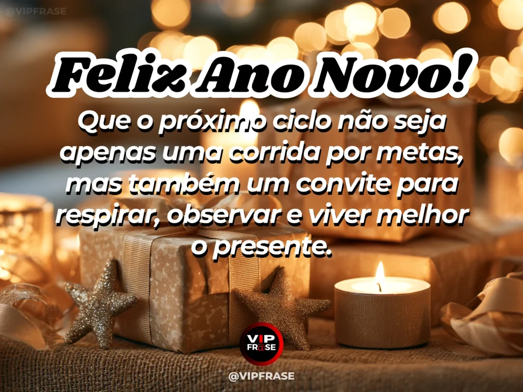 Mensagem de Ano Novo sobre vida e paz, com janela aberta para árvores balançando suavemente em uma manhã clara.