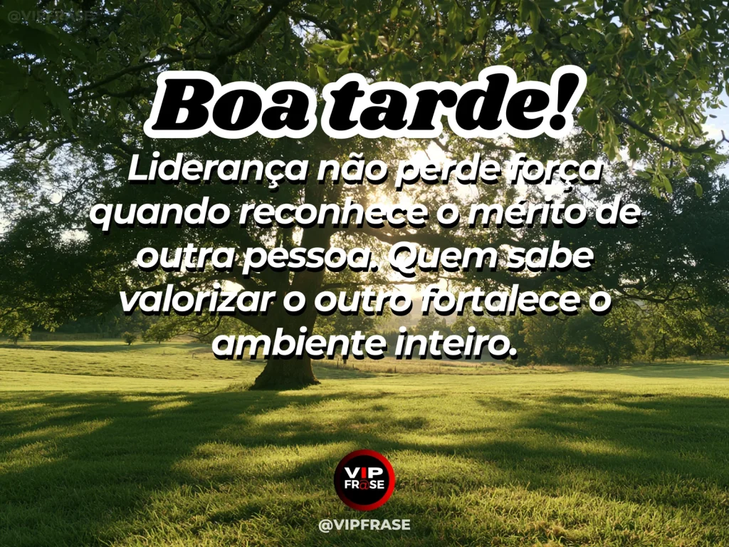 Frase de boa tarde sobre liderança e reconhecimento, com equipe em clima colaborativo