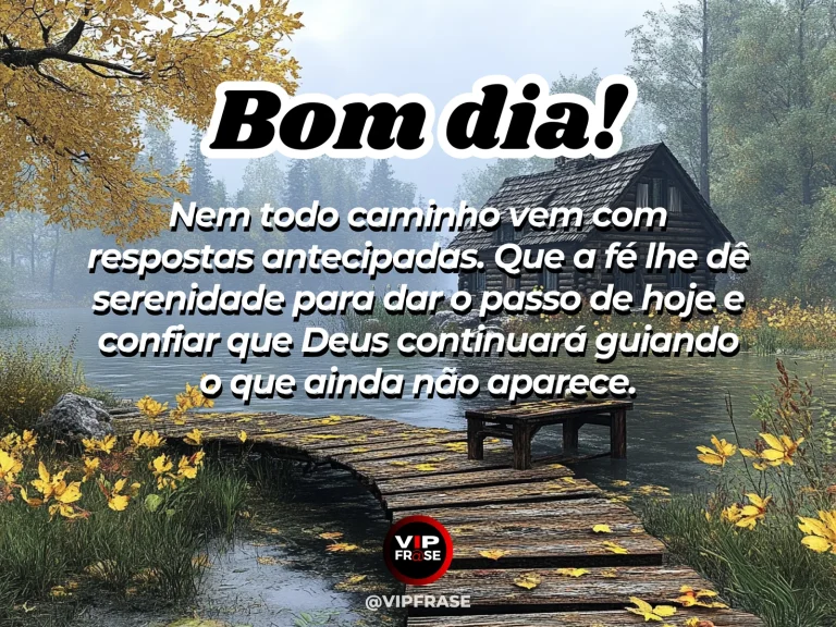 Mensagem de bom dia com fé em Deus, com trilha surgindo na neblina da manhã.