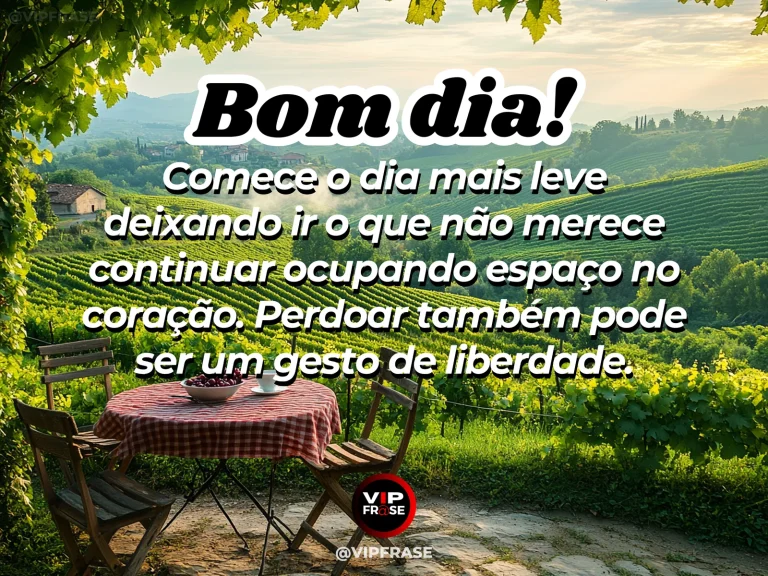 Mensagem de bom dia sobre perdão, com paisagem aberta e sensação de leveza.