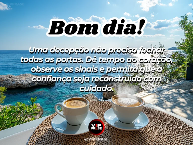 Mensagem de bom dia sobre reconstruir a confiança, com porta entreaberta iluminada