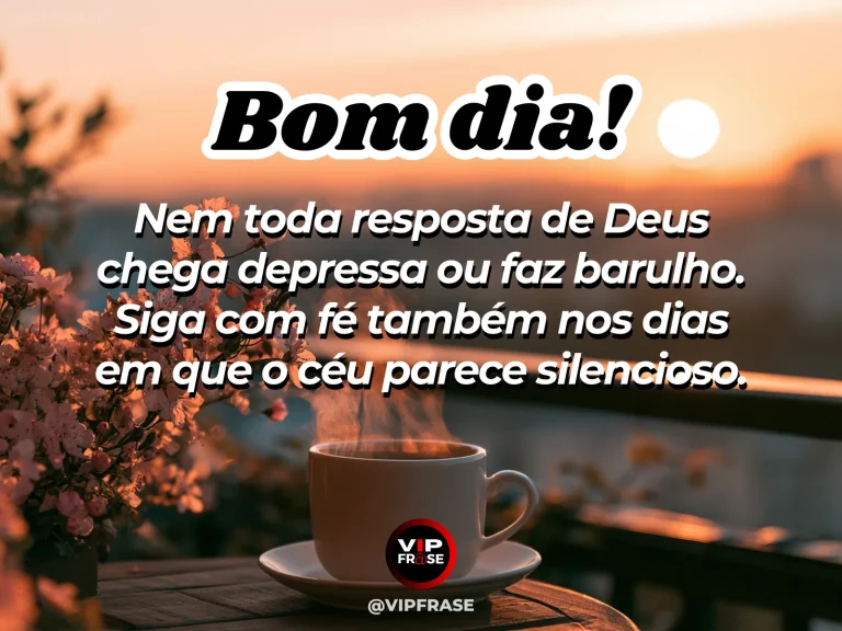 frase de bom dia sobre Deus e fé, com céu suave ao amanhecer e clima contemplativo