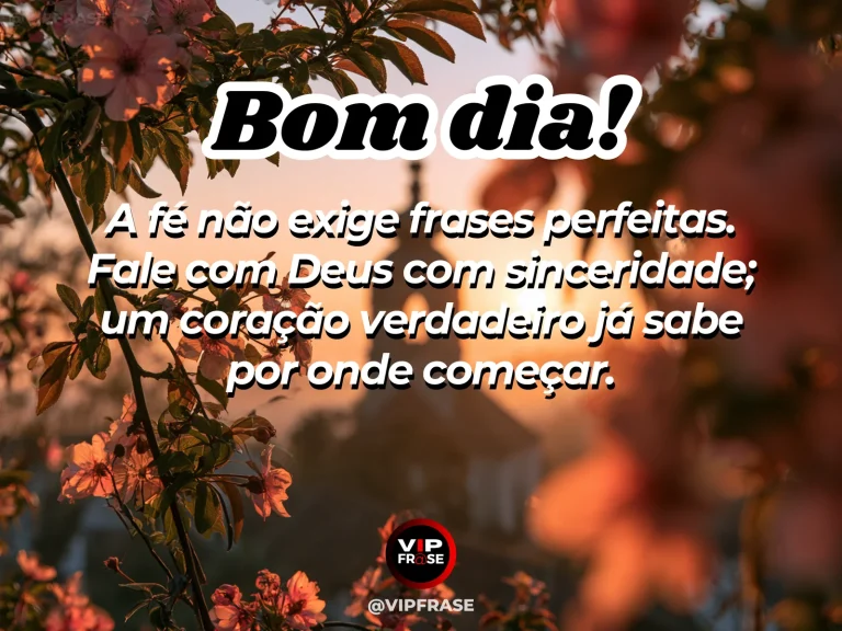 Frase de bom dia sobre oração e fé, com pessoa em momento de silêncio ao amanhecer.
