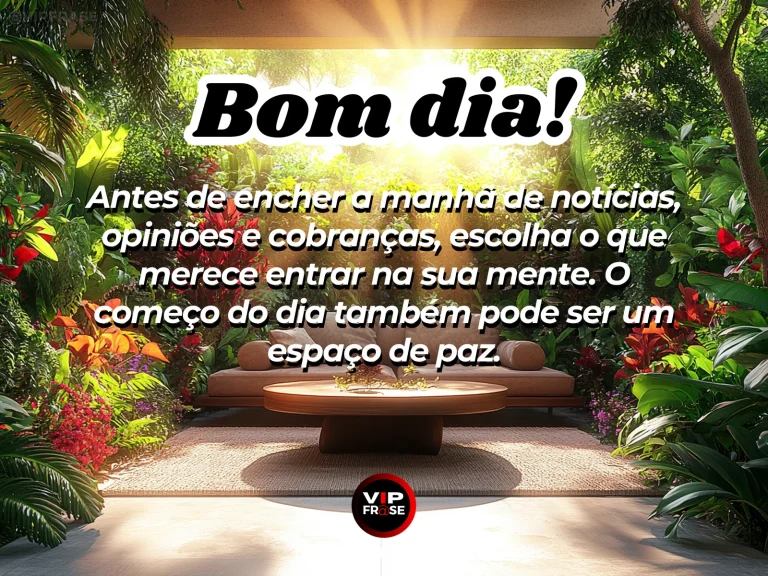 Mensagem de bom dia sobre paz e sabedoria, com celular virado para baixo junto à janela.