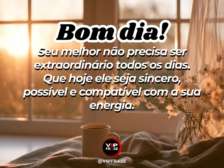 frase de bom dia sobre autoestima, com café da manhã acolhedor e luz suave de amanhecer