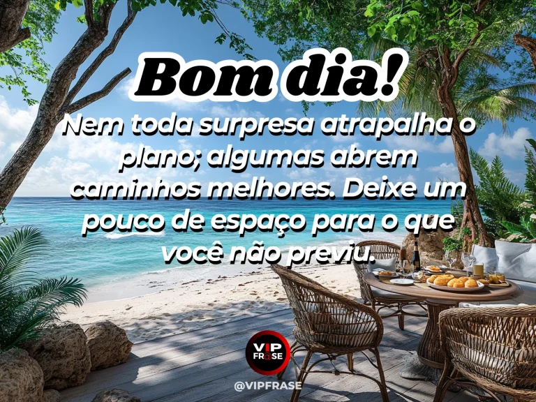 Mensagem de bom dia sobre boas surpresas, com caminho revelando paisagem ao amanhecer