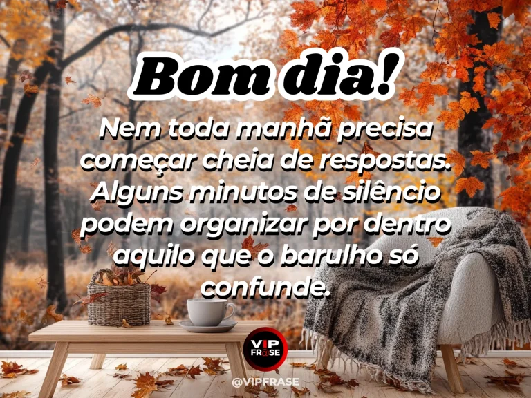 Mensagem de bom dia sobre paz, sabedoria, com janela aberta para uma paisagem tranquila e enevoada.