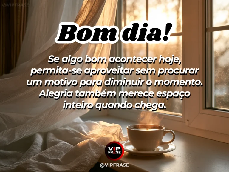 Mensagem de bom dia sobre felicidade, com cortinas se abrindo para uma manhã luminosa.