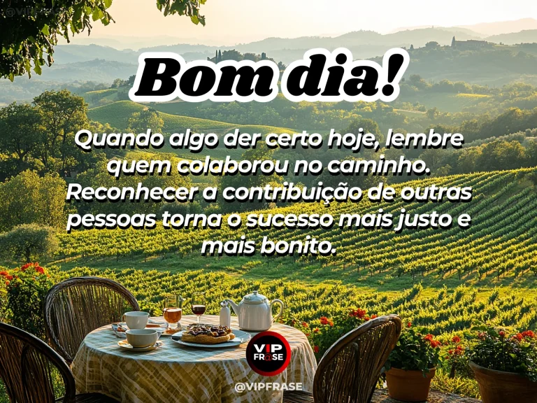 Mensagem de bom dia sobre liderança e sucesso, com mãos reunidas em colaboração.
