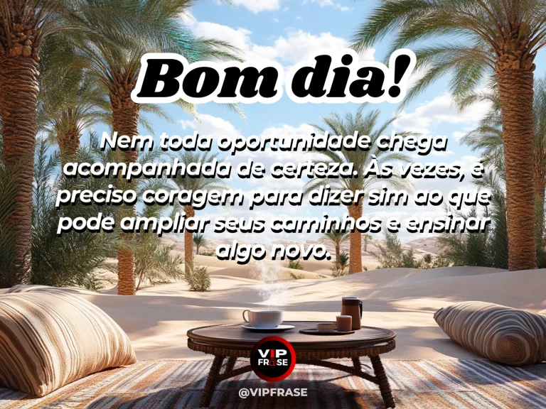 Mensagem de bom dia sobre coragem, otimismo, com passarela moderna levando a um horizonte luminoso.