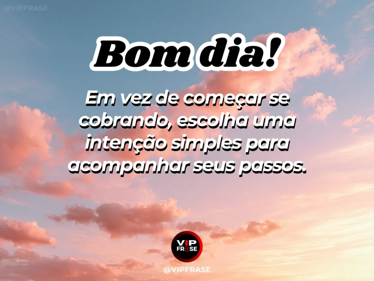 Frase de bom dia sobre intenção, com composição minimalista de chá, pedra lisa e cartão em branco.