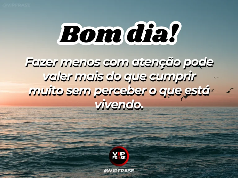Frase de bom dia sobre presença, com espaço de trabalho simples e organizado.