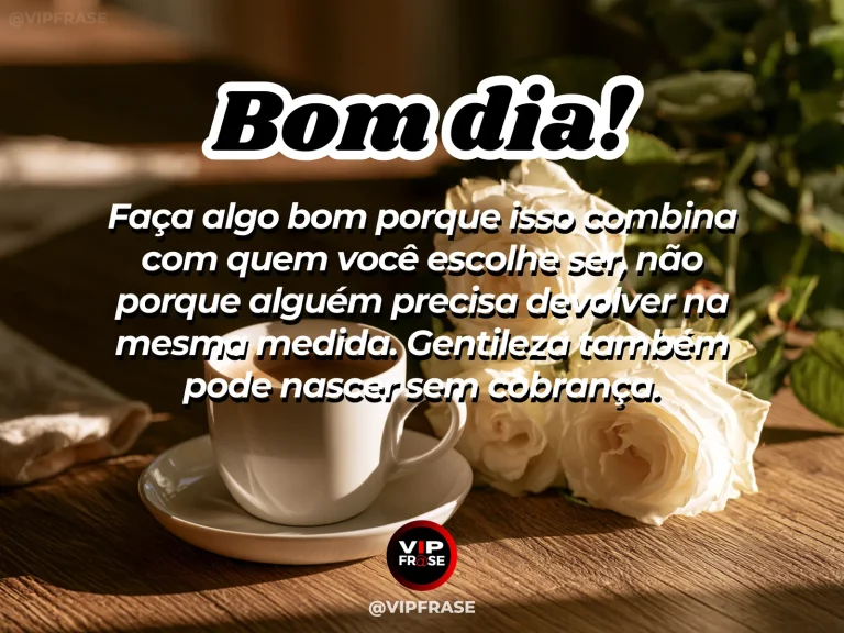 Mensagem de bom dia sobre carinho, sabedoria, com mão deixando discretamente uma flor sobre um banco.