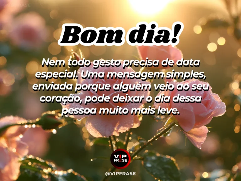 Mensagem de bom dia com carinho, com celular, flores e café na luz da manhã.