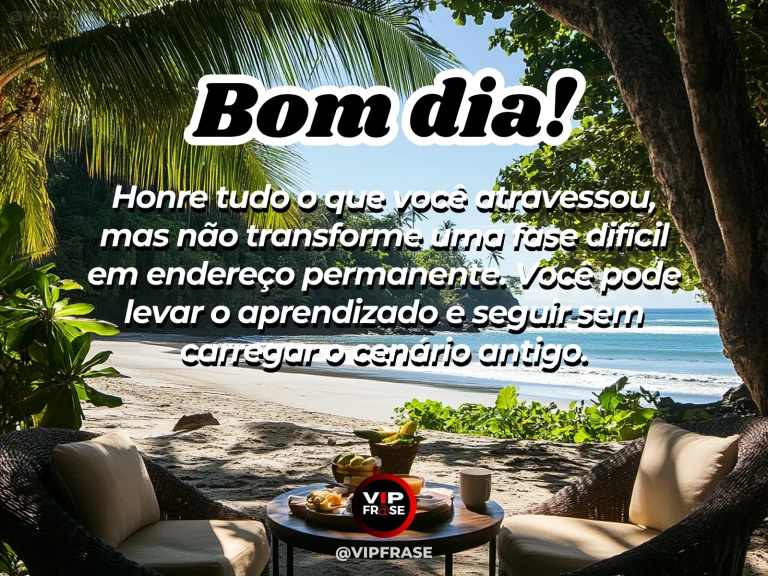 Mensagem de bom dia sobre superação, com ponte conduzindo a uma paisagem iluminada.