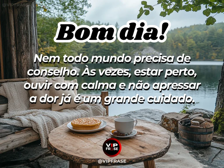 Mensagem de bom dia sobre conforto e carinho, com duas pessoas em presença acolhedora.