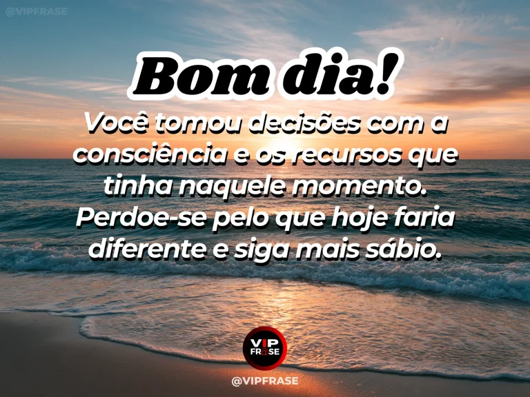 Frase de bom dia sobre perdão e sabedoria, com pessoa seguindo por uma estrada ao amanhecer.
