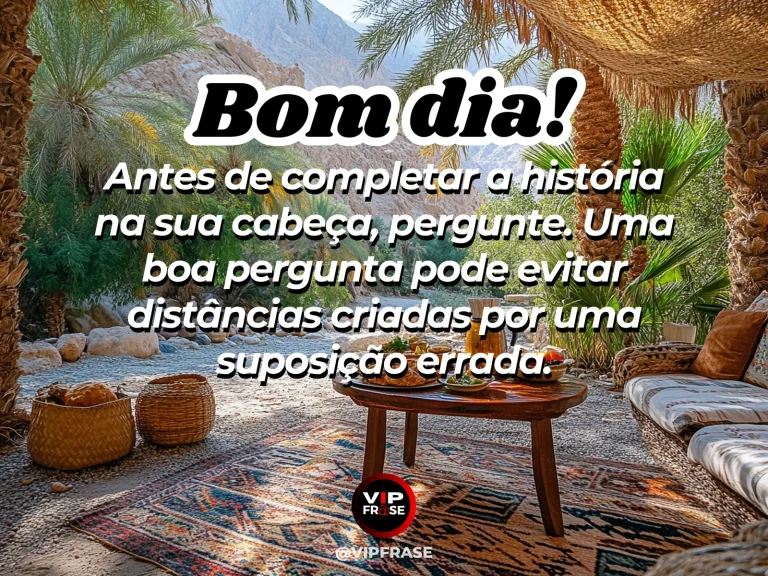 Frase de bom dia sobre sabedoria e diálogo, com duas cadeiras frente a frente em uma manhã clara.