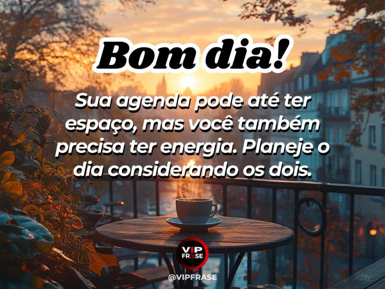 frase de bom dia sobre sabedoria, com agenda, café e organização suave pela manhã