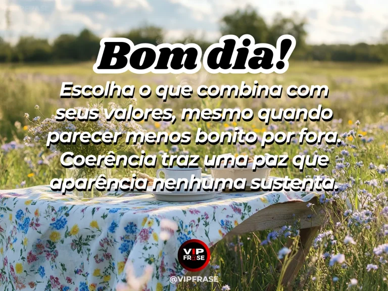 Frase de bom dia sobre coerência e paz, com um caminho simples iluminado pela manhã.