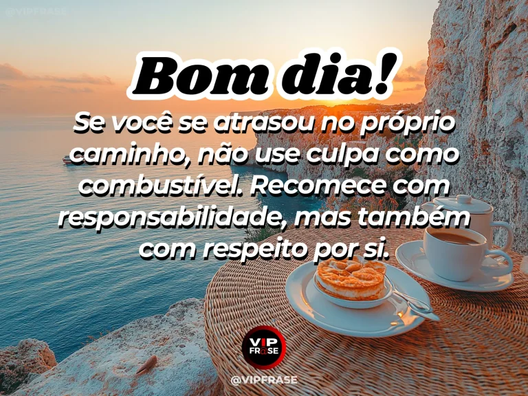 Mensagem de bom dia sobre recomeço e autoestima, com pessoa se preparando para uma nova caminhada.