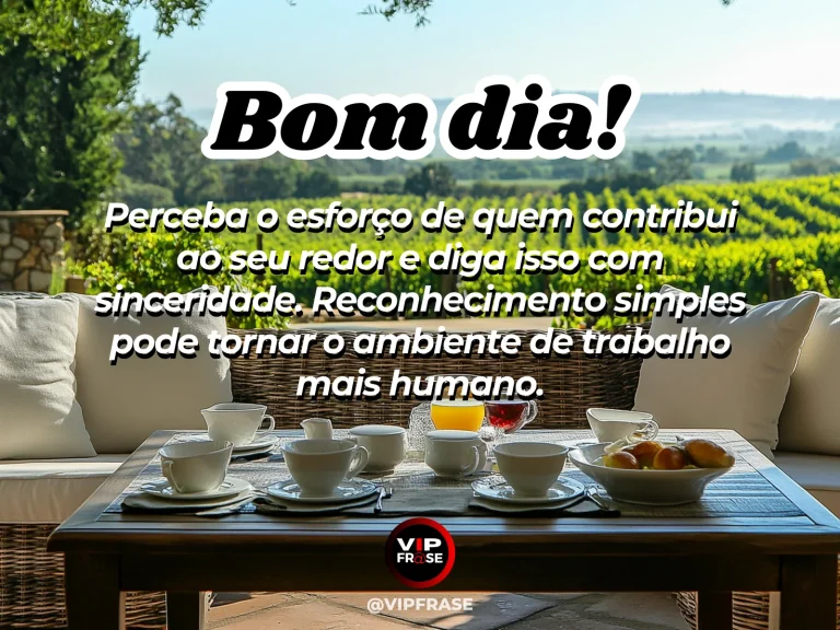 Mensagem de bom dia sobre trabalho, carinho, com mesa de trabalho compartilhada sob luz acolhedora da manhã.