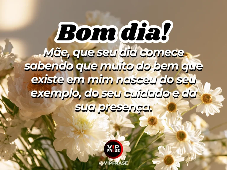 Frase de bom dia para mãe sobre gratidão, com flores e café em ambiente acolhedor.