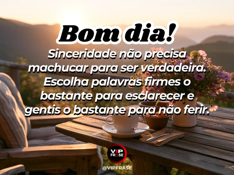 Frase de bom dia sobre sinceridade e carinho, com duas pessoas conversando calmamente pela manhã.