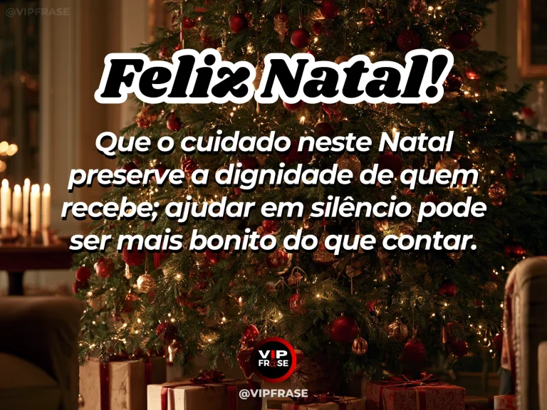 Frase de Natal sobre ajudar preservando a dignidade, com envelope discreto sendo colocado em uma sacola de presente.