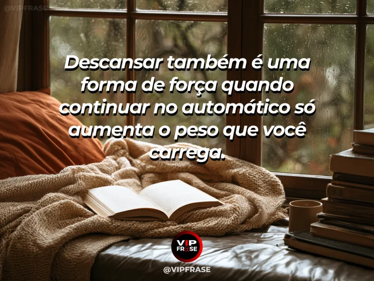 Frase reflexiva sobre força com rede em varanda verde com luz da tarde.