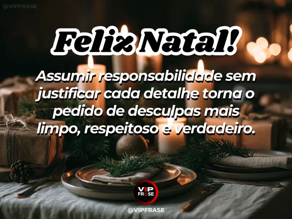 Frase de Natal sobre desculpas, em cena natalina acolhedora e elegante.