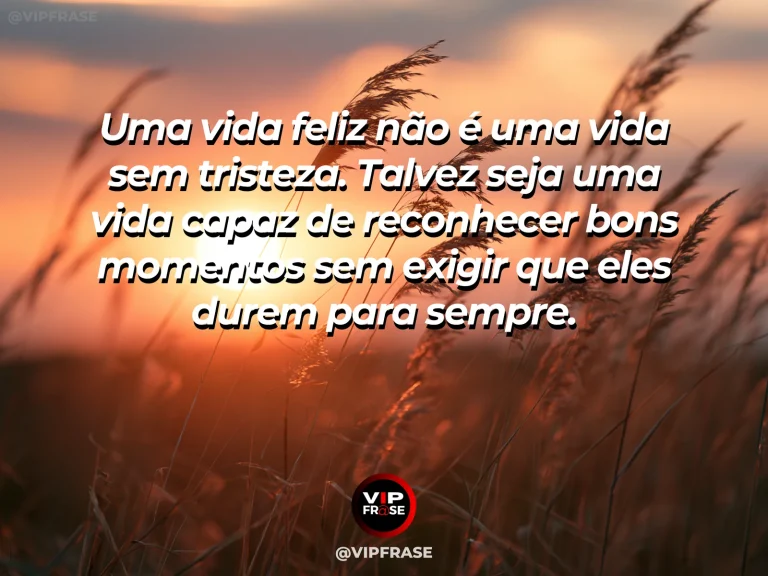 Mensagem reflexiva sobre felicidade e impermanência, com campo de flores coloridas sob nuvens atravessadas pelo sol.