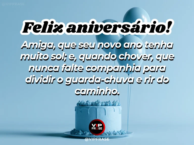 Mensagem de aniversário para amiga sobre companhia, com duas amigas dividindo um guarda-chuva