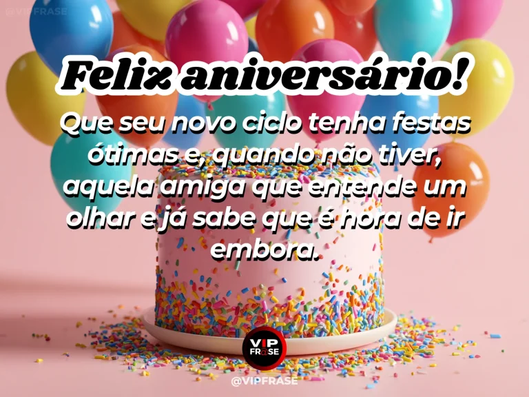 Mensagem de aniversário para amiga sobre cumplicidade, com duas amigas trocando um olhar em festa.