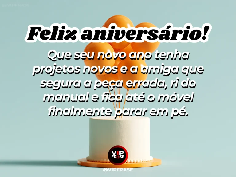 Mensagem de aniversário para amiga sobre parceria divertida, com duas amigas montando um móvel em casa.