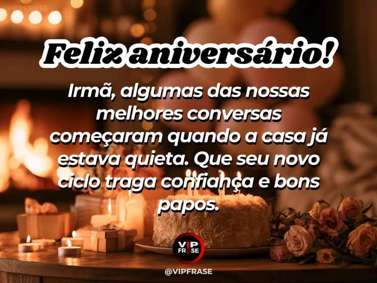 Mensagem de aniversário para irmã sobre conversas sinceras, com duas irmãs falando à noite em ambiente acolhedor.