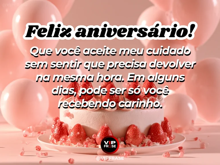 Mensagem de aniversário para irmã sobre receber carinho, com um presente sendo oferecido entre duas pessoas.