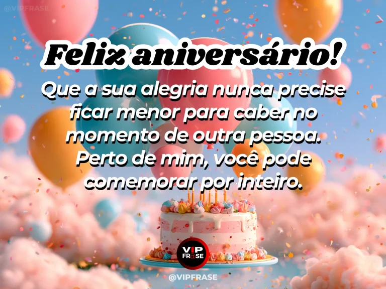 Mensagem de aniversário para irmã sobre felicidade, com flores coloridas, confetes e bolo em uma celebração luminosa.