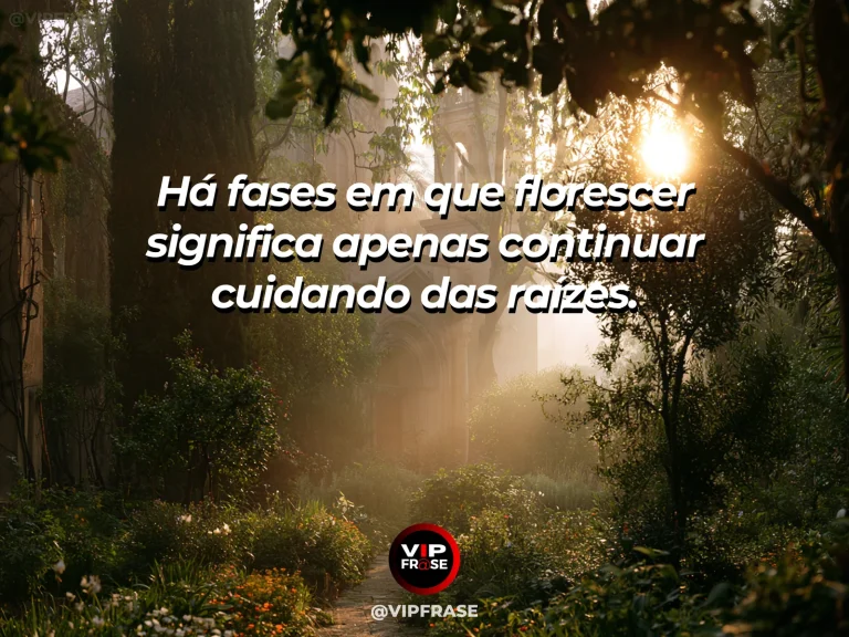 Frase reflexiva sobre força e esperança, com árvore florida e raízes firmes.