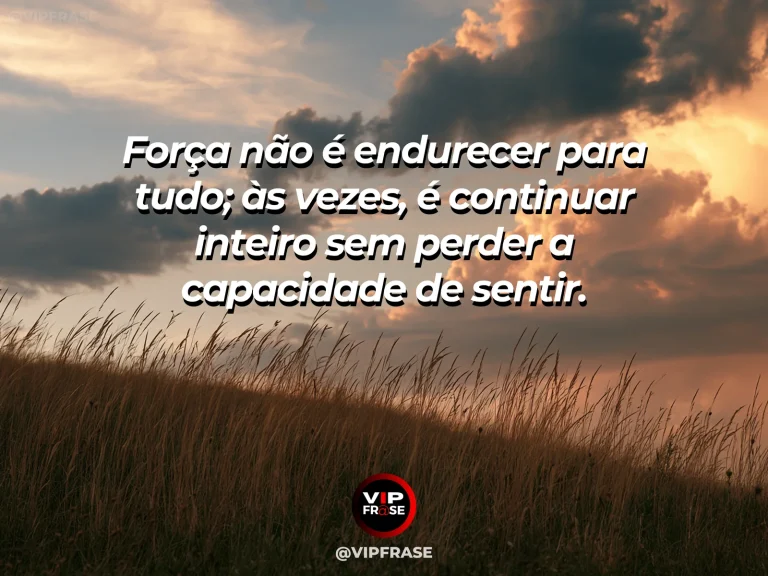 Frase reflexiva sobre força com árvore ao vento sob céu azul.