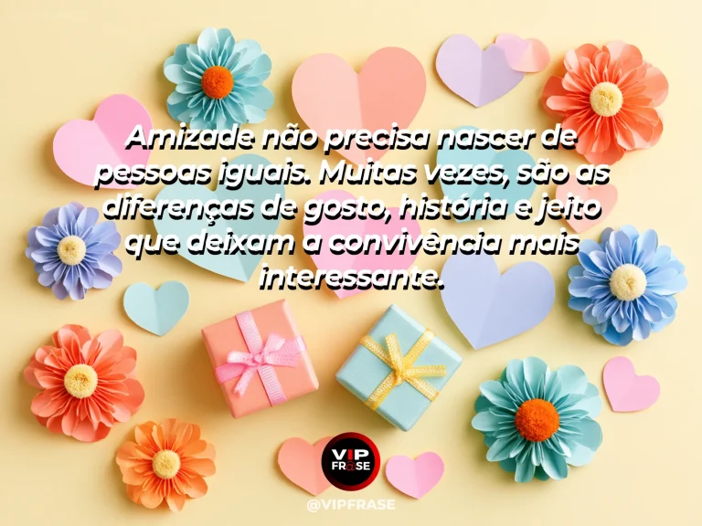 Mensagem sobre amizade, com cena de dois amigos com estilos pessoais bem diferentes explorando uma feira cultural juntos.
