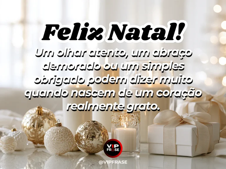 Frase de Natal sobre gratidao, em cena natalina acolhedora e elegante.