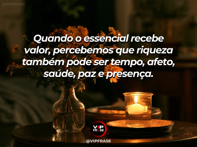 Frase de gratidão em cenário de mesa com relógio, flores, fruta e uma vela acesa, compondo símbolos discretos do essencial.