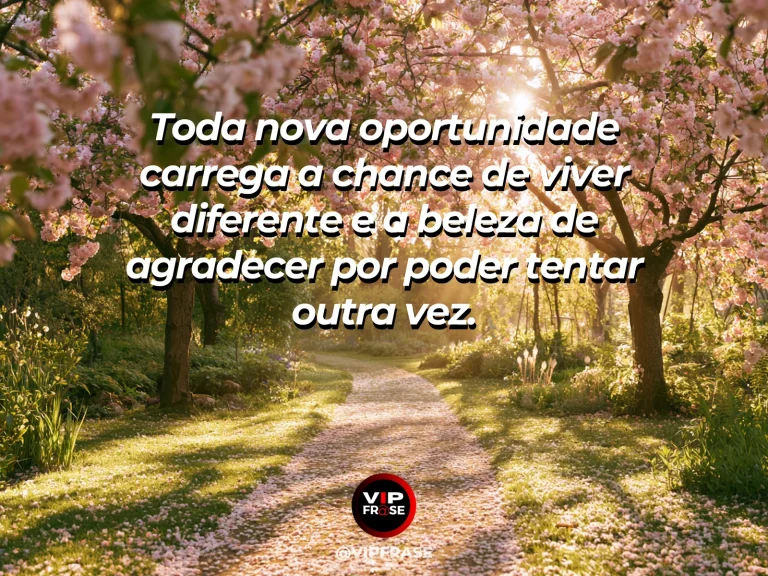Frase de gratidão em cenário de porta aberta para um jardim iluminado pela manhã, simbolizando novas possibilidades.