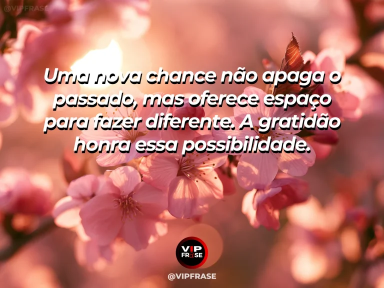 Mensagem de gratidão sobre segundas chances, com porta aberta para um jardim iluminado pelo amanhecer