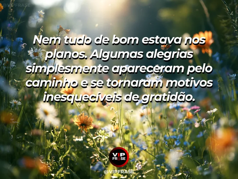 Mensagem de gratidão com cena de trilha que revela inesperadamente um campo florido iluminado, sensação de descoberta feliz